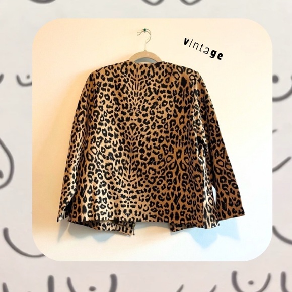 vintage leopard print zip up jacket blazer with padded sleeves - Picture 2 of 12